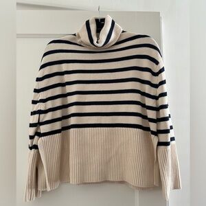 GAP Navy and Cream Striped Turtleneck Sweater